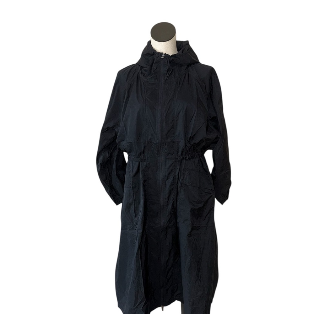 NWOT Athleta Black Hooded Longline Parka Rain Jacket Full Zip t Lightweight